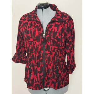 Zenergy by Chico’s Women’s Red & Black Abstract Print Zip Jacket Size 1 (Medium)